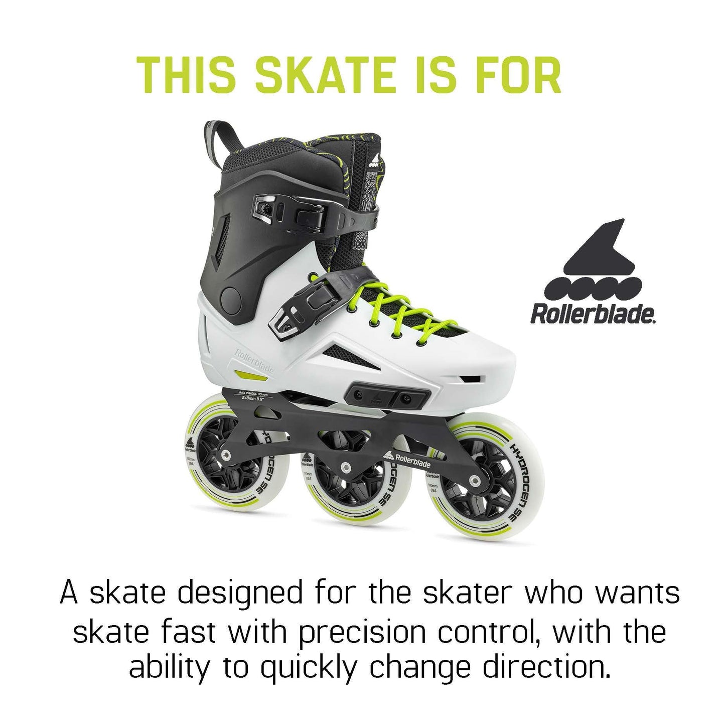 Rollerblade Lightning 110 Unisex Adult Urban Inline Skate, White and Black